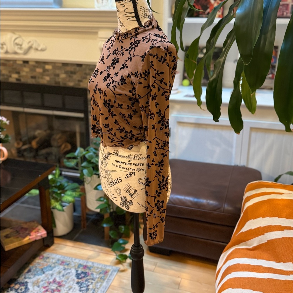 Brown Floral Long Sleeve Top